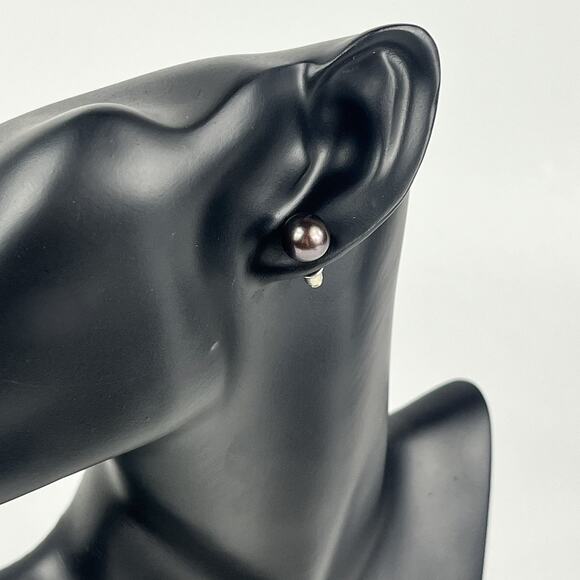 Black Pearl Stud Earrings Silver Tone Post Backing 10mm Minimal Unisex Jewelry - Picture 2 of 6